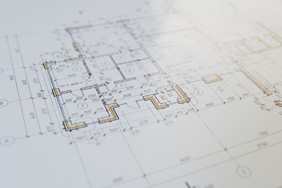 Architectural design drawing with floor plan detail